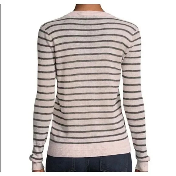 Veronica Beard Dean Striped Linen Blend V-Neck Sweater Pink/Black Women's Size S - Picture 2 of 6